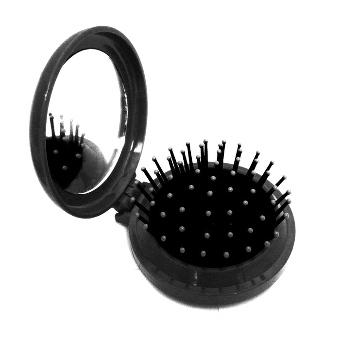3 Pk Folding Hair Brush W/ Mirror Compact Pocket Size Travel Car Purse Bag Gifts