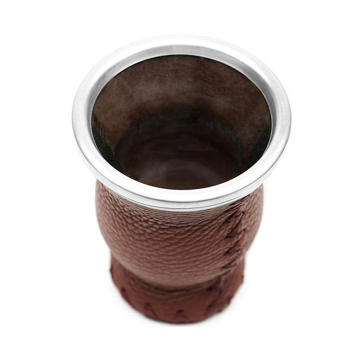 Leather Glass Yerba Mate Gourd Set Mate Cup Bombilla Straw Drink Argentina Brown