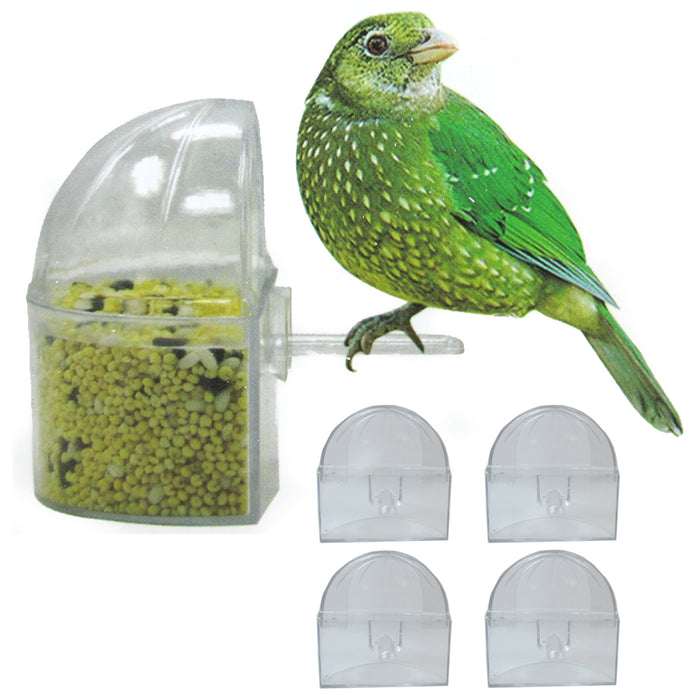 4 Small Bird Slot Feeder No Mess Cage Hang Cup Plastic Food Water Dispense Bowl