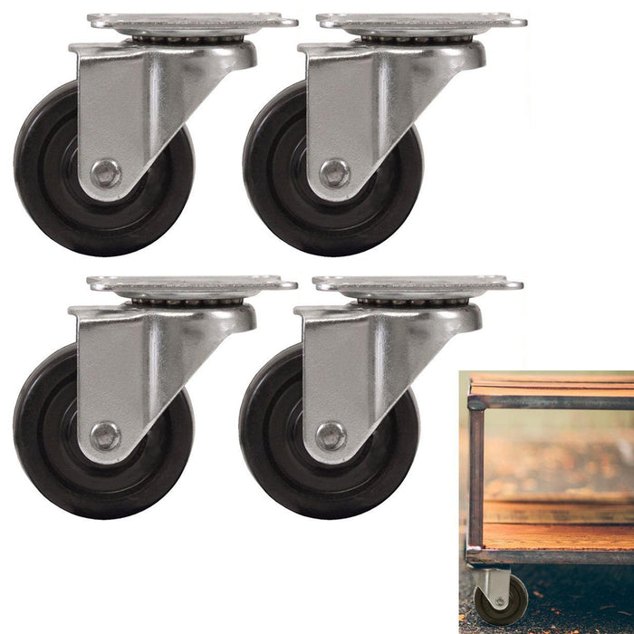 4 Steel Swivel Caster Wheels 2 1/2" Top Plate Heavy Duty High Gauge Bearing Set