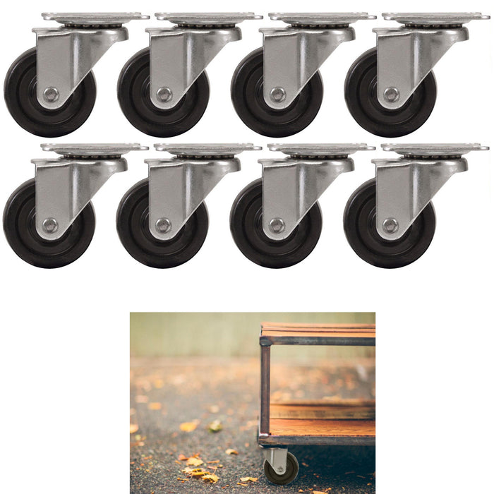 8 Pack Swivel Caster Wheels 2 1/2" Top Plate Bearing Top Plate Heavy Duty Black