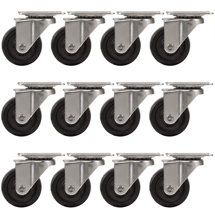 12pc 2.5" Swivel Caster Wheels Hard Rubber Top Plate Ball Bearings 12 pcs Set