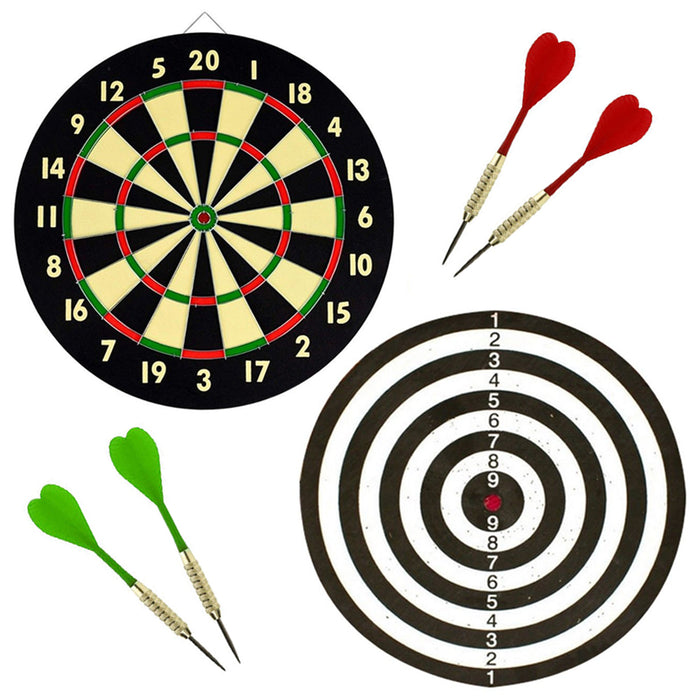 Wall Dart Board Double Sided W/ Darts Beginner Hobby Classic Target Game Set New