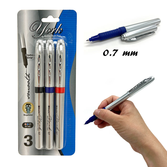 12 Pc Capped Liquid Ink Rolling Ball Pens Fine Point 0.7 mm Black Blue Red Write