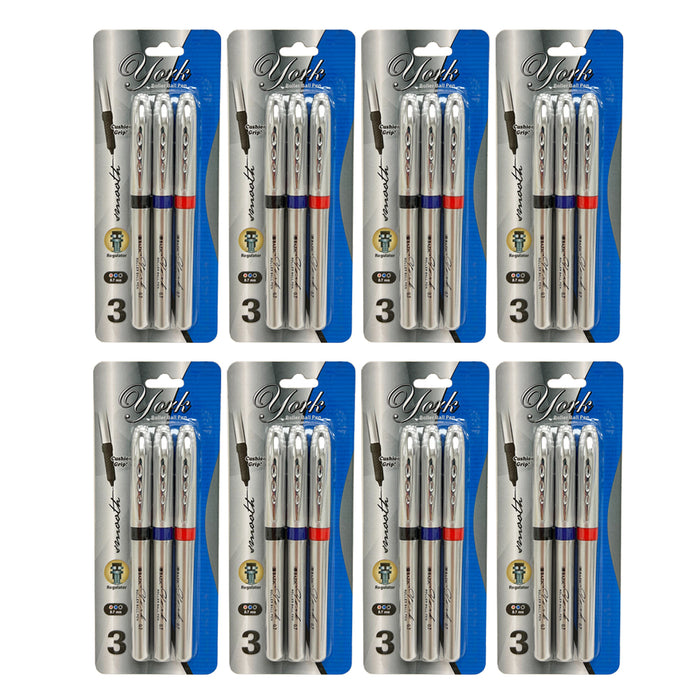 24 Pack Rollerball Pens Fine Point 0.7mm Capped Liquid Ink Black Blue Red Office