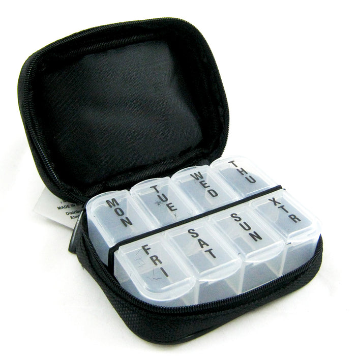 7 Day Sorter Pill Vitamin Medicine Weekly Travel Organizer Box In Zippered Case