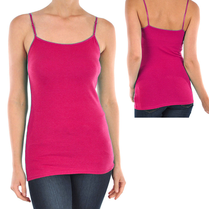 Womens Long Basic Spaghetti Strap Cami Tank Top Layering Plain Fuchsia Small New
