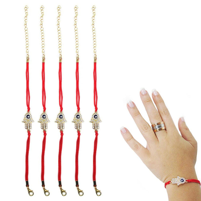 5PC Hamsa Hand Fatima Evil Eye Dainty Bracelets Lucky Kabbalah Red String Women