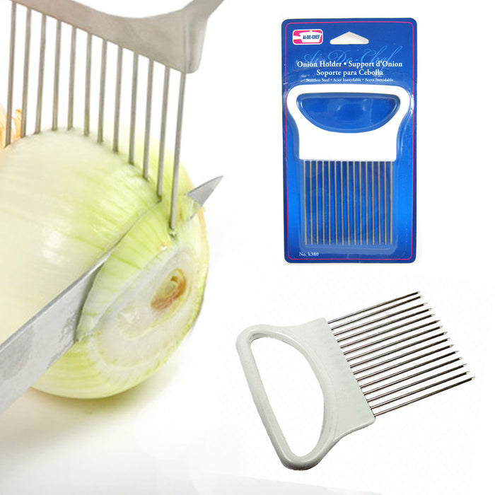 4 PC Onion Holder Slicer Vegetable Tomato Cutter Stainless Steel Kitchen Gadget
