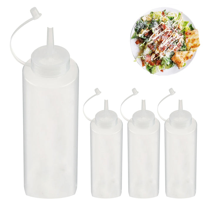 4 Plastic Squeeze Bottle Cap 28oz Squirt Condiments Oils Measurements Wide Mouth