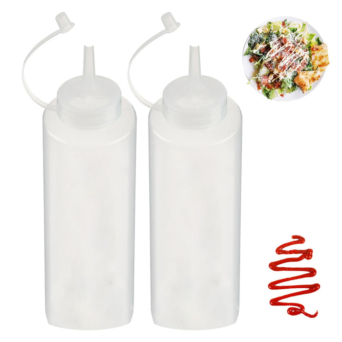 2 Squeeze Bottle Squirt Condiment Ketchup Oils Measurements Wide Mouth Caps 28oz