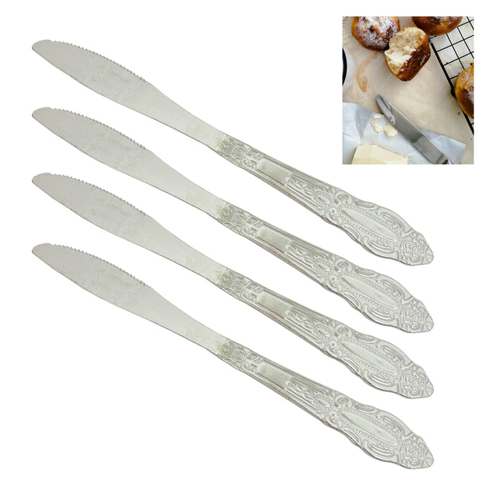 Set of 4 Silver Dinner Knives Stainless Steel Silverware Dessert Salad Flatware
