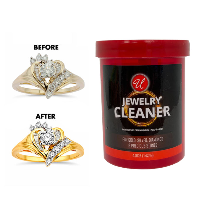 1 Jewelry Cleaner Solution W/ Basket Brush Gold Silver Platinum Diamonds Polish