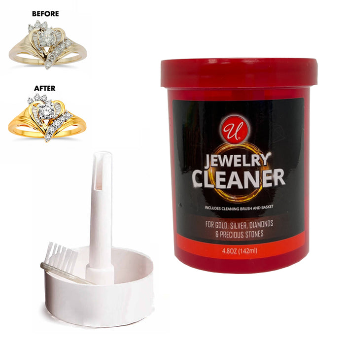 1 Jewelry Cleaner Solution W/ Basket Brush Gold Silver Platinum Diamonds Polish