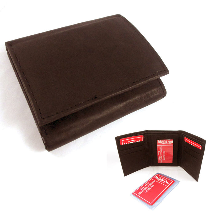 RFID Blocking Wallet Genuine Brown Leather Trifold Credit Card ID Slots Holder !