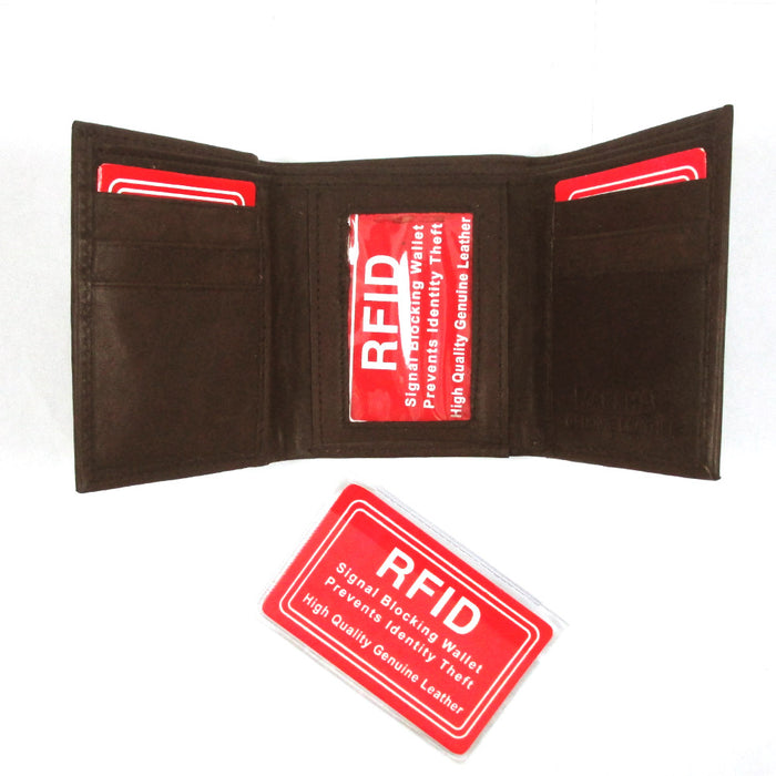 RFID Blocking Wallet Genuine Brown Leather Trifold Credit Card ID Slots Holder !