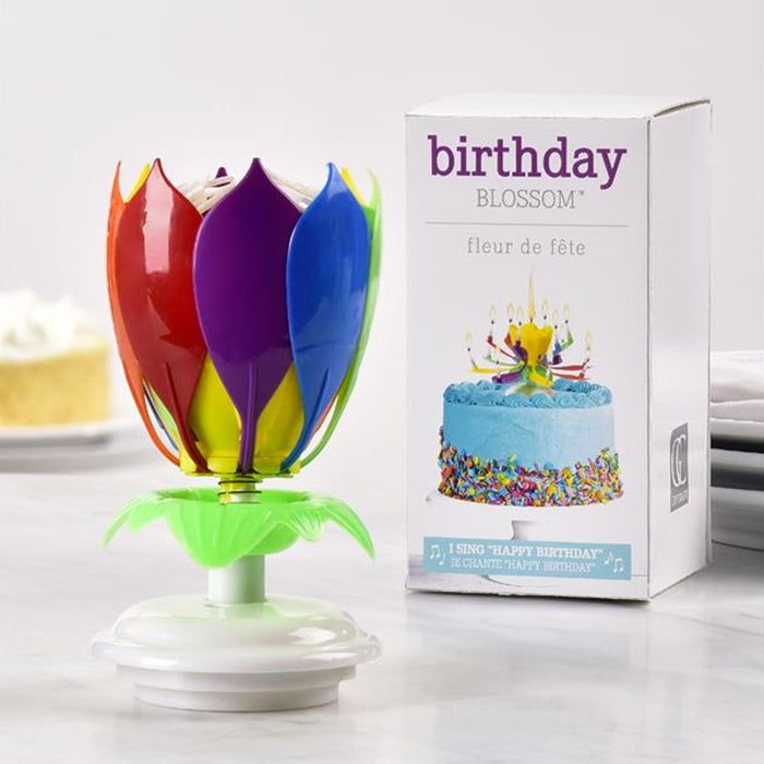 Happy Birthday Musical Flower 14 Candles Rotating Lotus Cake Topper Decor Gift
