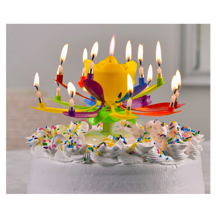 2 Rotating Lotus Musical Flowers Happy Birthday Cake Topper Gift Decor 14 Candle