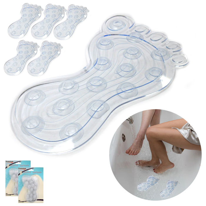 6ct Non-Slip Foot Shaped Applique Bath Tub Suction Stickers Anti Skid Shower Mat