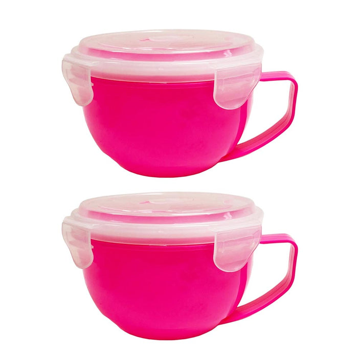 2 Pc Microwaveable Plastic Food Container Bowl Lunch Soup Handle With Lid 902mL