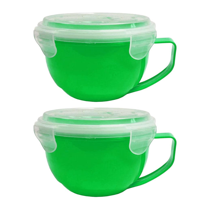 2 Microwave Plastic Bowl With Vent Lid Mug Food Containers 30oz Dishwasher Safe