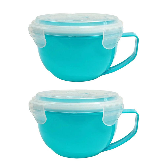2 Pc 902mL Microwave Soup Bowl Lid Plastic Containers Mug Freezer Food Storage