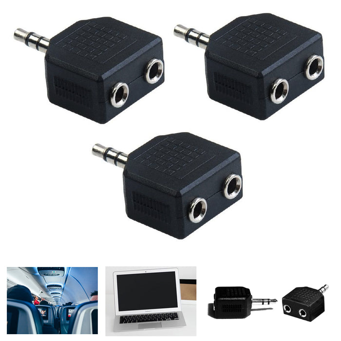 3PCS 3.5mm Cable Stereo Y-Split 2 Way Adapter Headphone Plug Male 2X Female Jack