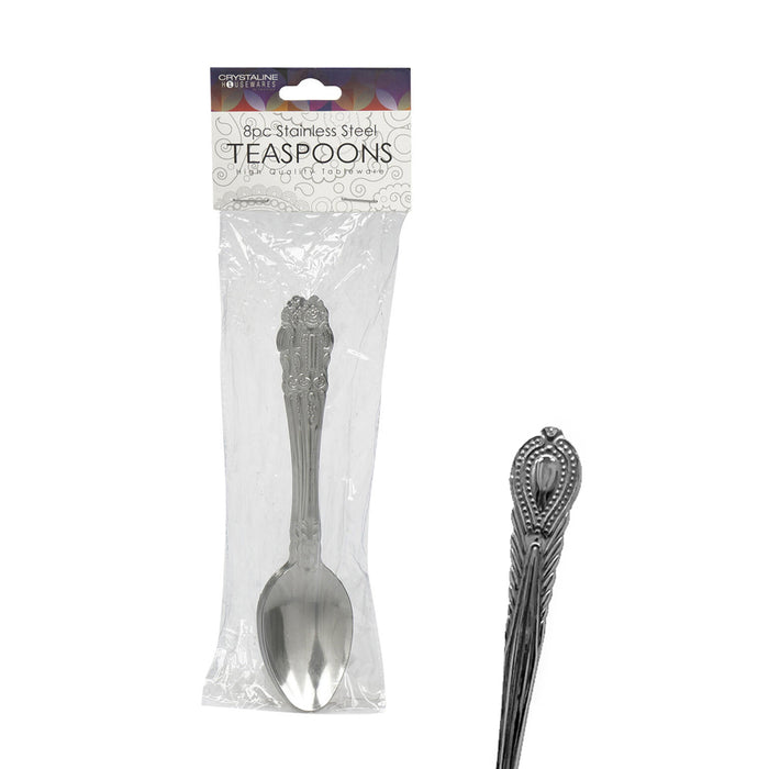 8Pc Teaspoons Set Stainless Steel Flatware Silverware Metal Dessert Spoon 6 inch