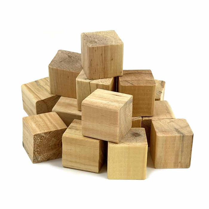 18 Pc Natural Wooden Craft Blocks Unfinished Hardwood Square Wood 1.25" Cubes
