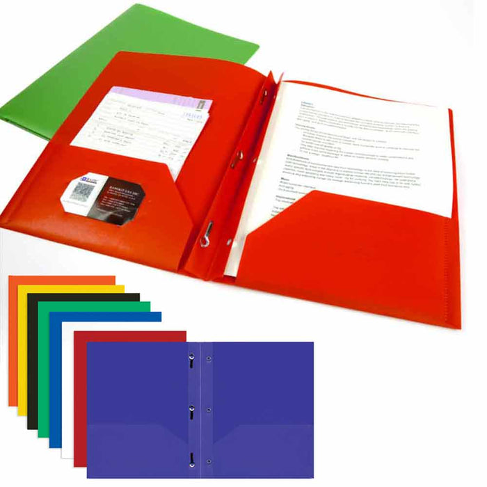 48 PC Plastic Pocket Folders Brads School Folder 3 Prongs Letter Size Multicolor