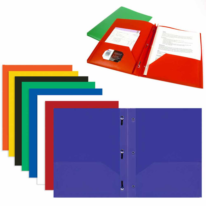 96 PC Lot Heavy Duty Poly Folders with Pockets 3 Prongs School Binder Multicolor