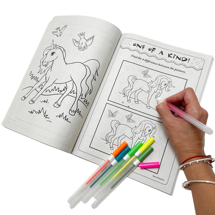 26Pc Activity Coloring Books Set Unicorn Glitter Gel Color Pens Kids Drawing Kit