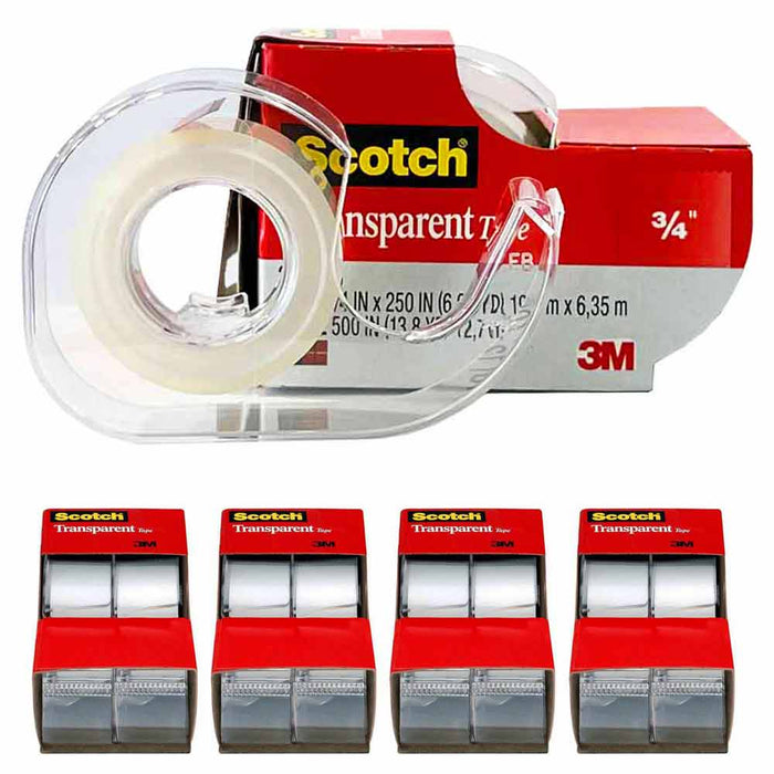 8 Pack Scotch Transparent Tape Rolls Dispenser Cutter Clear Office Home 3/4x2000