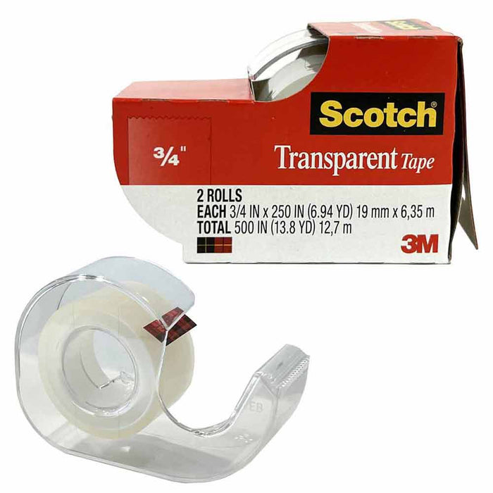 4 Rolls Scotch Transparent Tape Clear Cutter Dispenser Desktop Office 3/4 x 1000