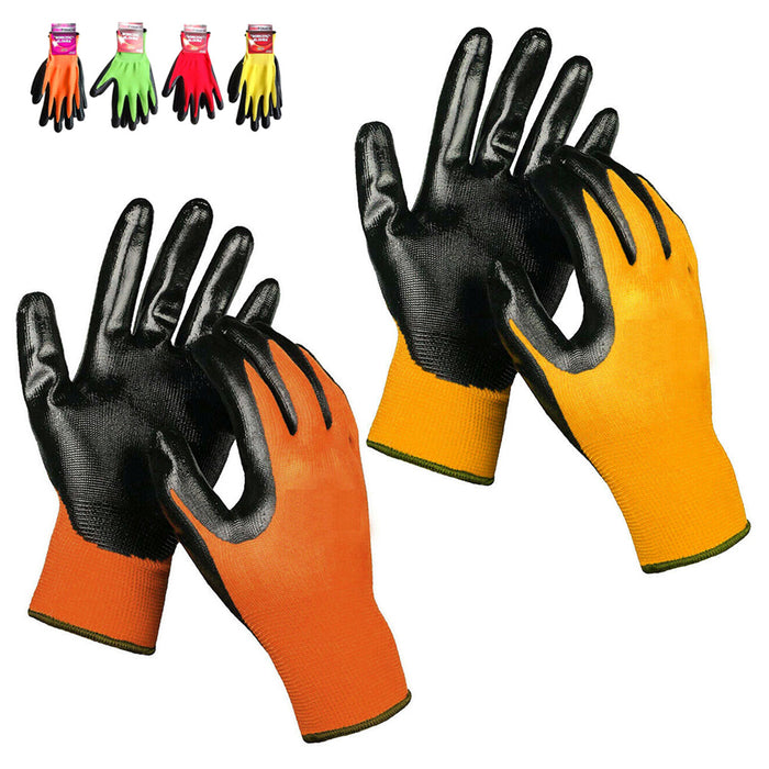 2 Pair Working Gloves Gardening Clamming Nitrile Coated Cut Resistant Protection