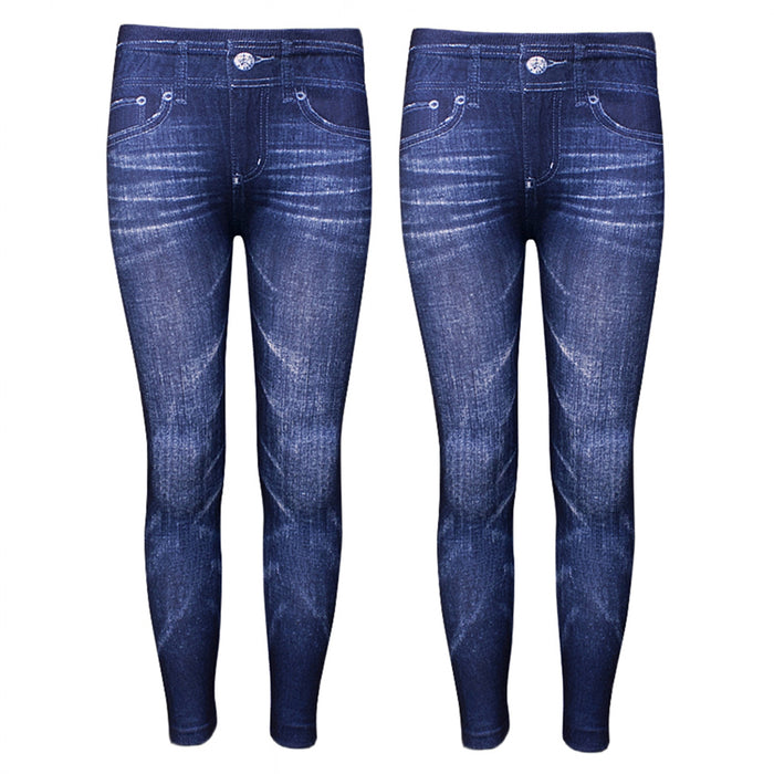 2 Girls Jegging Leggings Ballerina Stretch Denim Jeans Look Blue Black Kid S/M