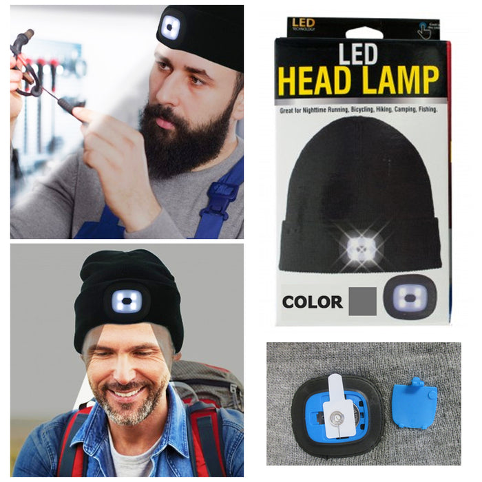 4 LED Flashlight Hat Hands Free Beanie Cap Warm Headlight Camping Run Torch