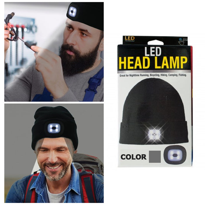 3 Pc Beanie Cap Flashlight Hat Light Hands Free 4 LED Warm Headlight Vision New