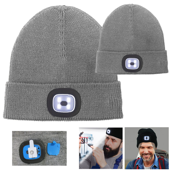 New LED Flashlight Style Hat Winter Warm Free Knitted Beanie Camping Running Cap