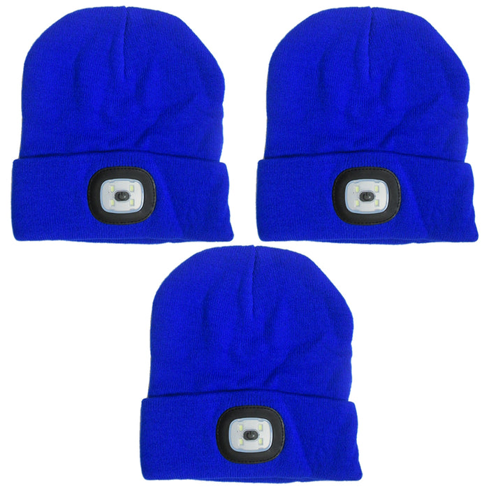 3 Pc Beanie Cap Flashlight Hat Light Hands Free 4 LED Warm Headlight Vision New