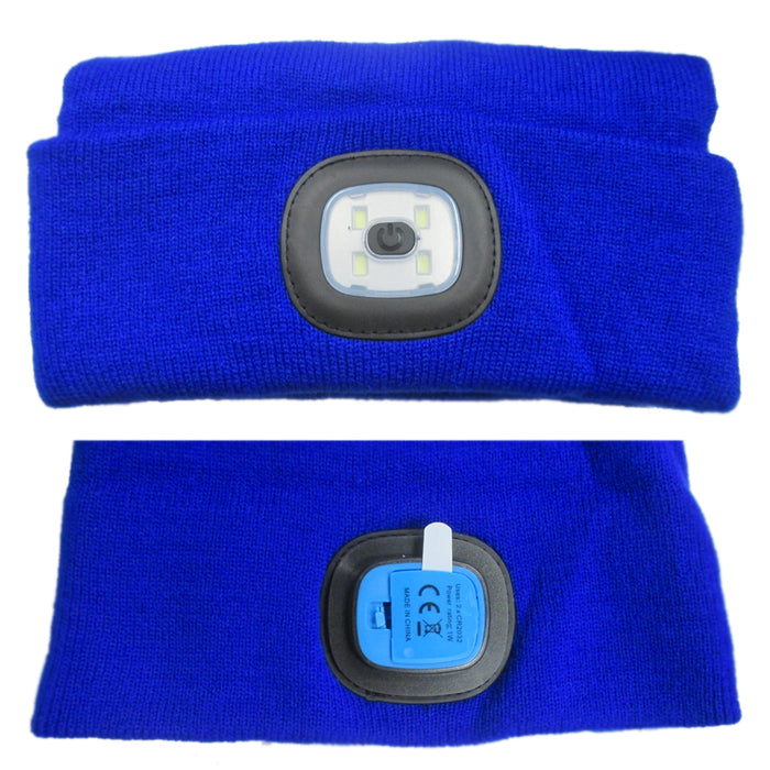 3Pc LED Flashlight Hat Winter Warm Hands Free Knitted Beanie Camping Running Cap