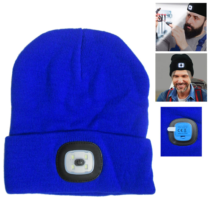 4 LED Flashlight Hat Hands Free Beanie Cap Warm Headlight Camping Run Torch