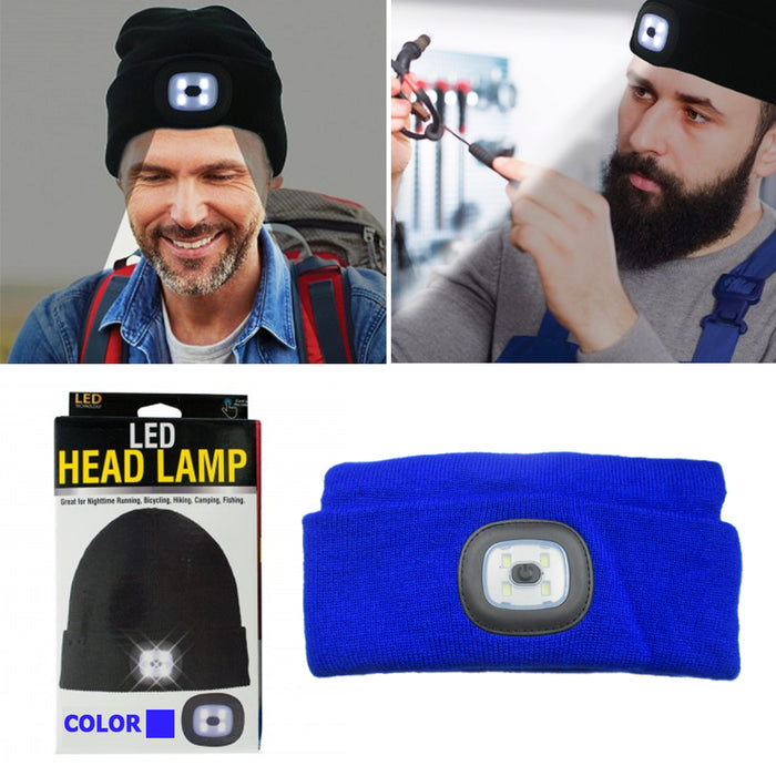 4 LED Flashlight Hat Hands Free Beanie Cap Warm Headlight Camping Run Torch