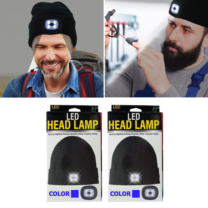 New LED Flashlight Style Hat Winter Warm Free Knitted Beanie Camping Running Cap