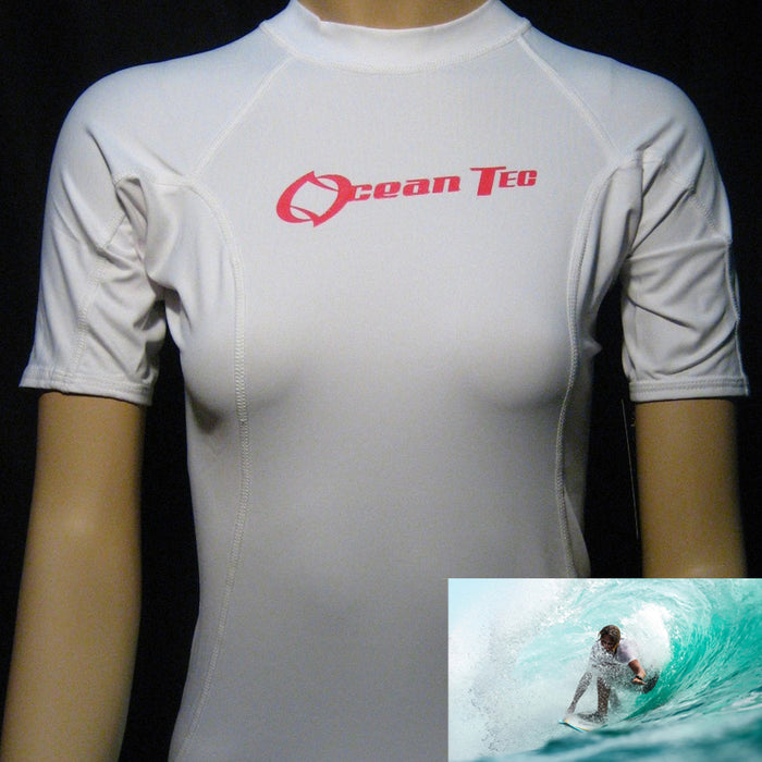 Women Short Sleeve Rash Guard Surfing Shirt Swimwear SPF 50+ Protection White XS