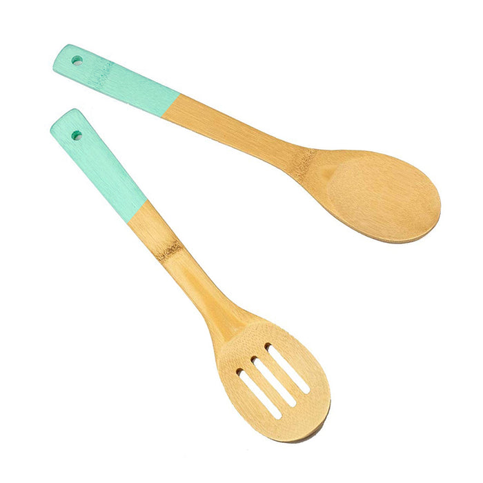 2 Pack Bamboo Cooking Spoon Set Non-Stick Safe Wooden Utensils Pasta Salad Serving