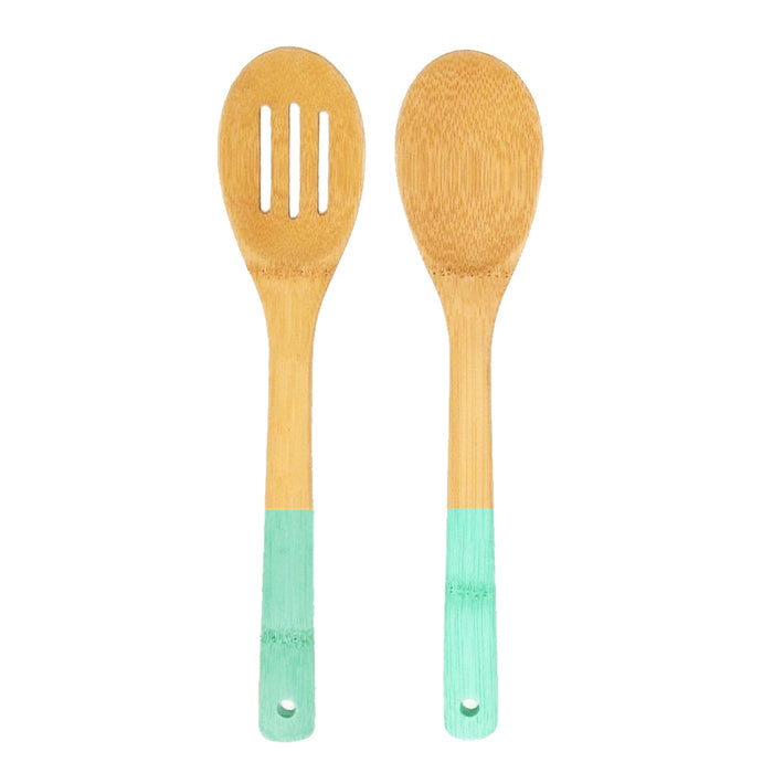 2 Pack Bamboo Cooking Spoon Set Non-Stick Safe Wooden Utensils Pasta Salad Serving