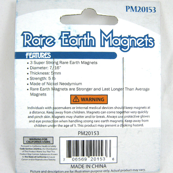 3 Pc Strong 5lb Strength Disc Magnet 7/16" Round Neodymium 5mm Rare Earth Magnet
