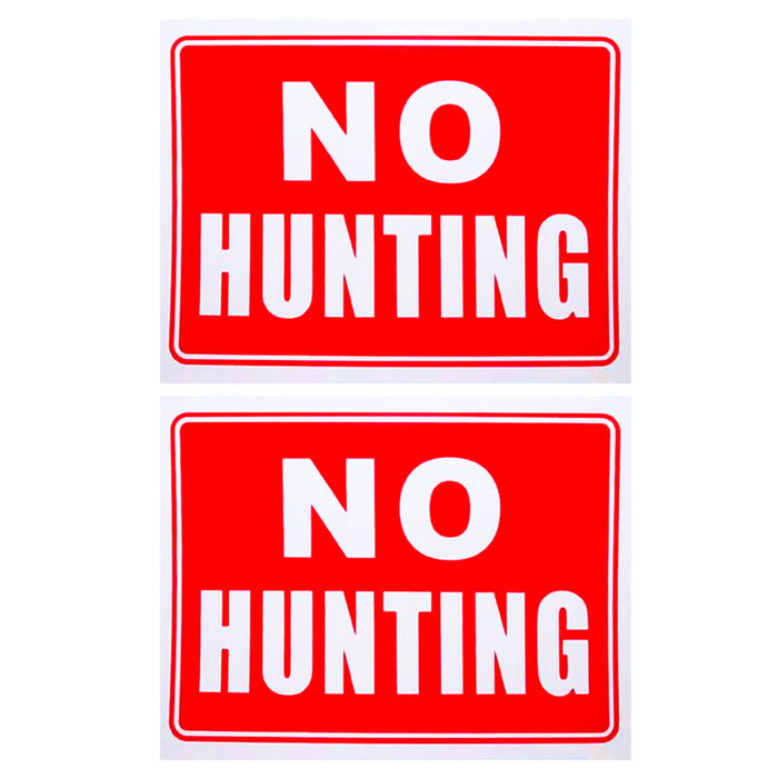 2 Pack NO Hunting Warning Sign 9"x12" Flexible Plastic White Red Property Safety
