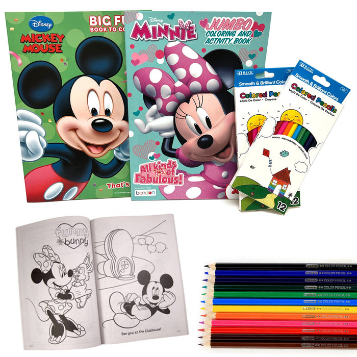 26 Pc Minnie Mickey Mouse Coloring Books Set Colored Pencils Color Pencil Kids